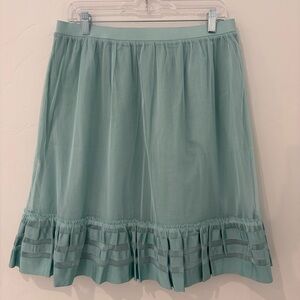 Anthropologie Bella Bird Teal Chiffon Tiered Ruffle Mini Skirt Size Large